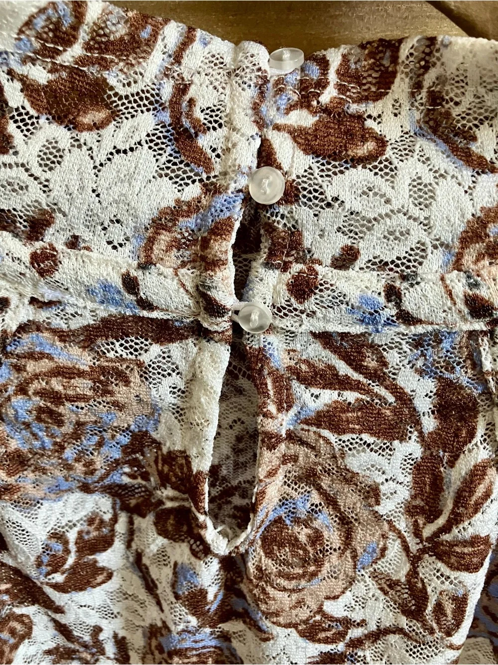 Free People Lace Knit Top in Cream, Brown & Blue